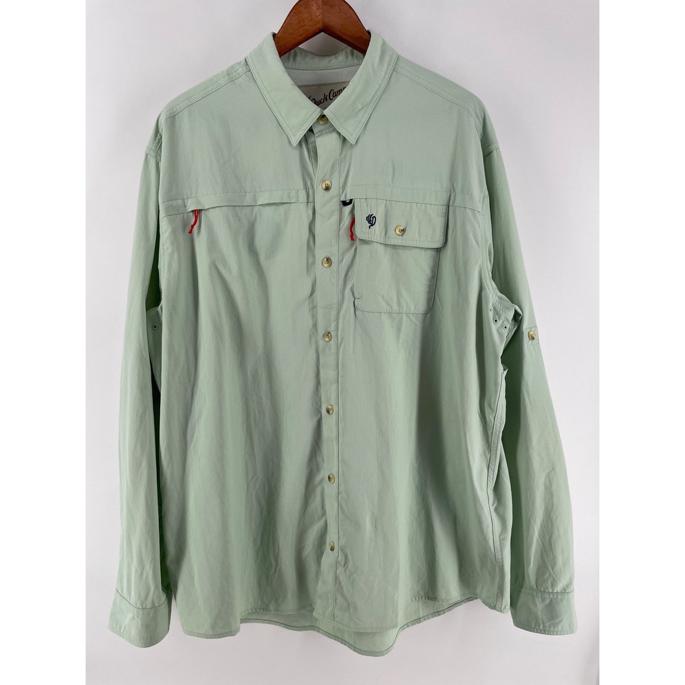 Duck Camp Fishing Shirt Mens XX-Large Green Long Sleeve Vented Utility‎ Outdoor